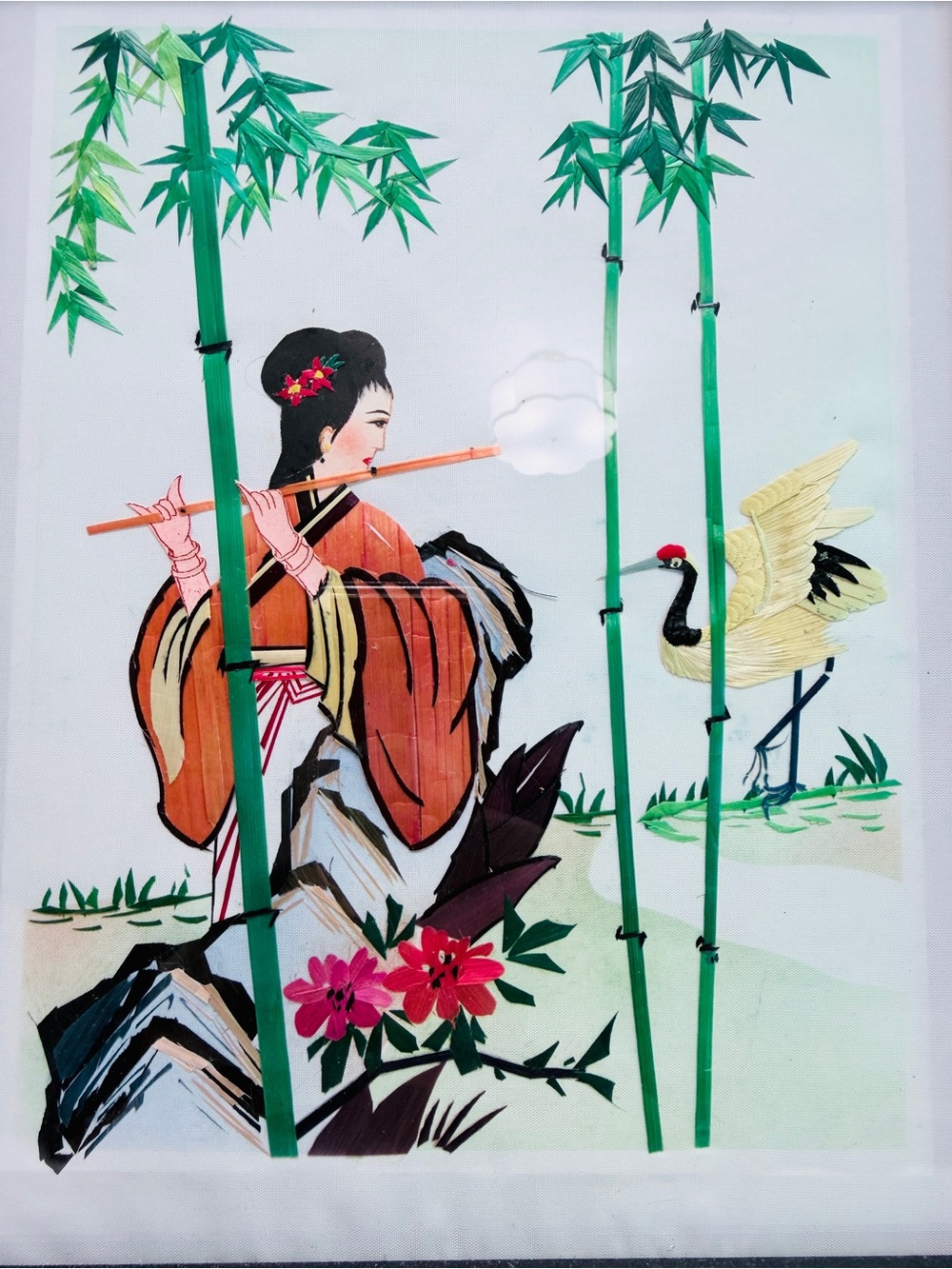 Framed Asian-Inspired Hand Crafted & Painted Bamboo Leaves On Silk 🖼️ - Picture 2 of 3